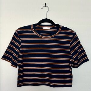ROMWE Navy and Brown Striped Crop Top